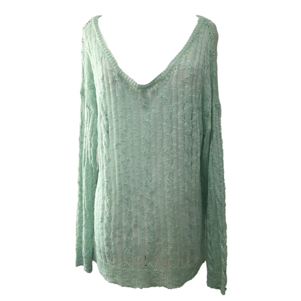 Urban Day Green Sweater Semi Sheer Cable Knit Junior Medium Large